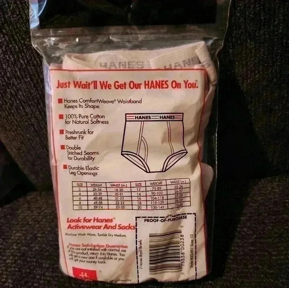 1992 Vintage Hanes 3 Pack Boys Briefs Size 10 Preshrunk White Slightly Imperfect - Picture 4 of 6